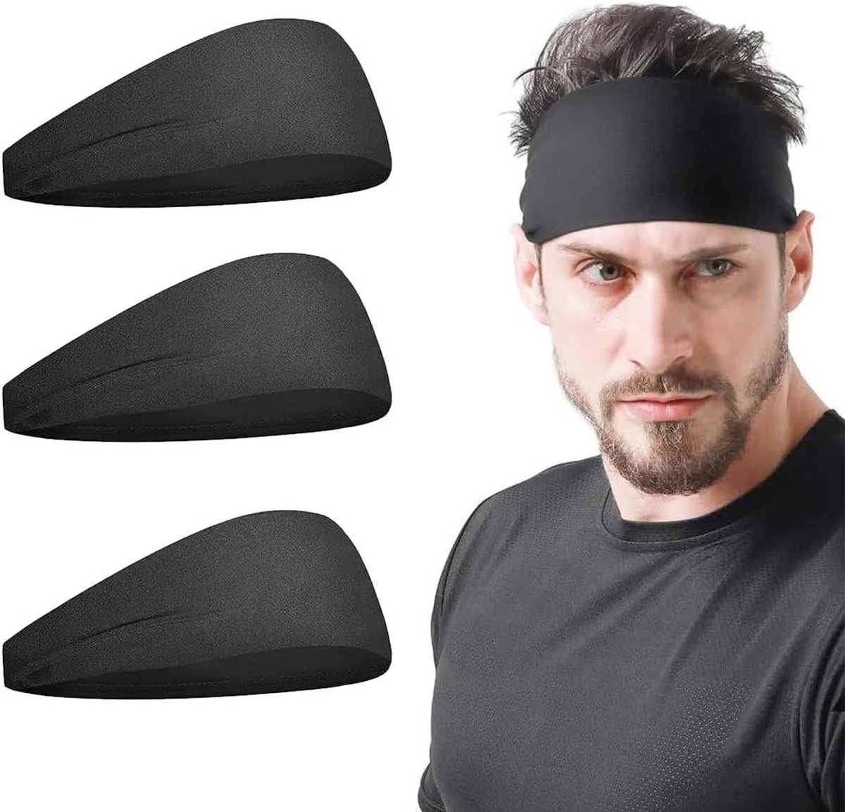 Sporthoofdband voor vrouwen - Pack van 3 - Zwart elastisch - Anti-slip voor fitness - ShopVlot