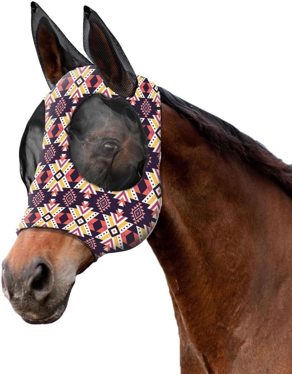 Vliegenmasker voor paarden - dekkend - met oren - oogbescherming voor buitengebruik - ShopVlot