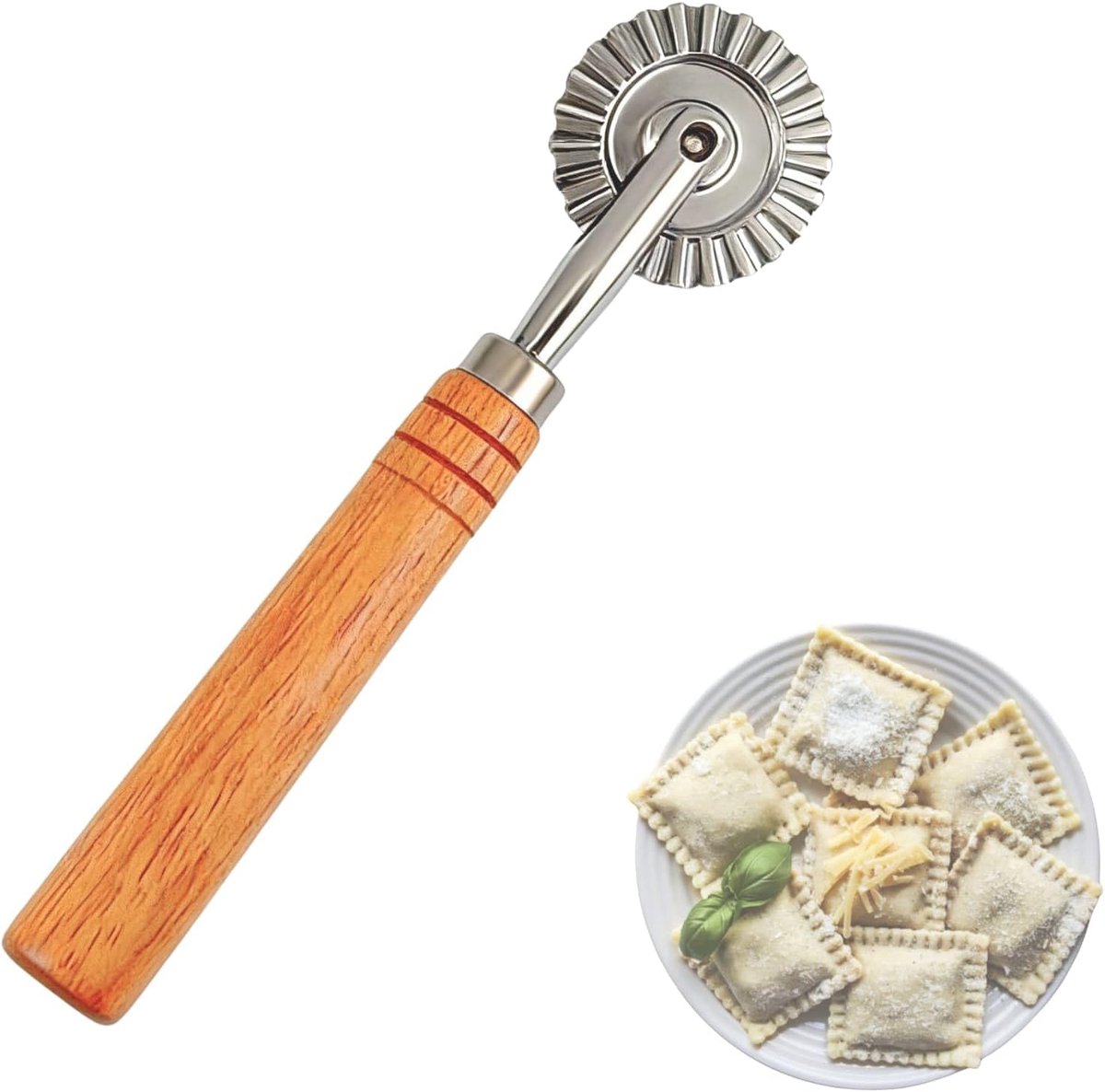 Deegsnijders met golfrand - roestvrijstaal - lange houten handgreep - ideaal voor het maken van ravioli - ShopVlot