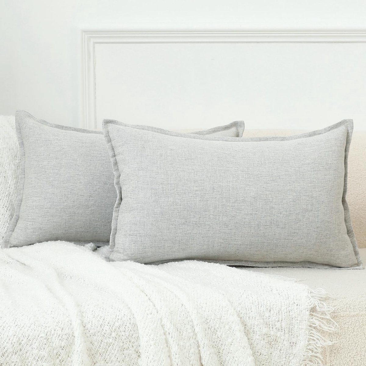 Decoratieve Kussenhoezen 30x50cm - Neutraal Linnen Grijs - Boho Farmhouse Stijl - Perfect voor Sofa en Bed - ShopVlot