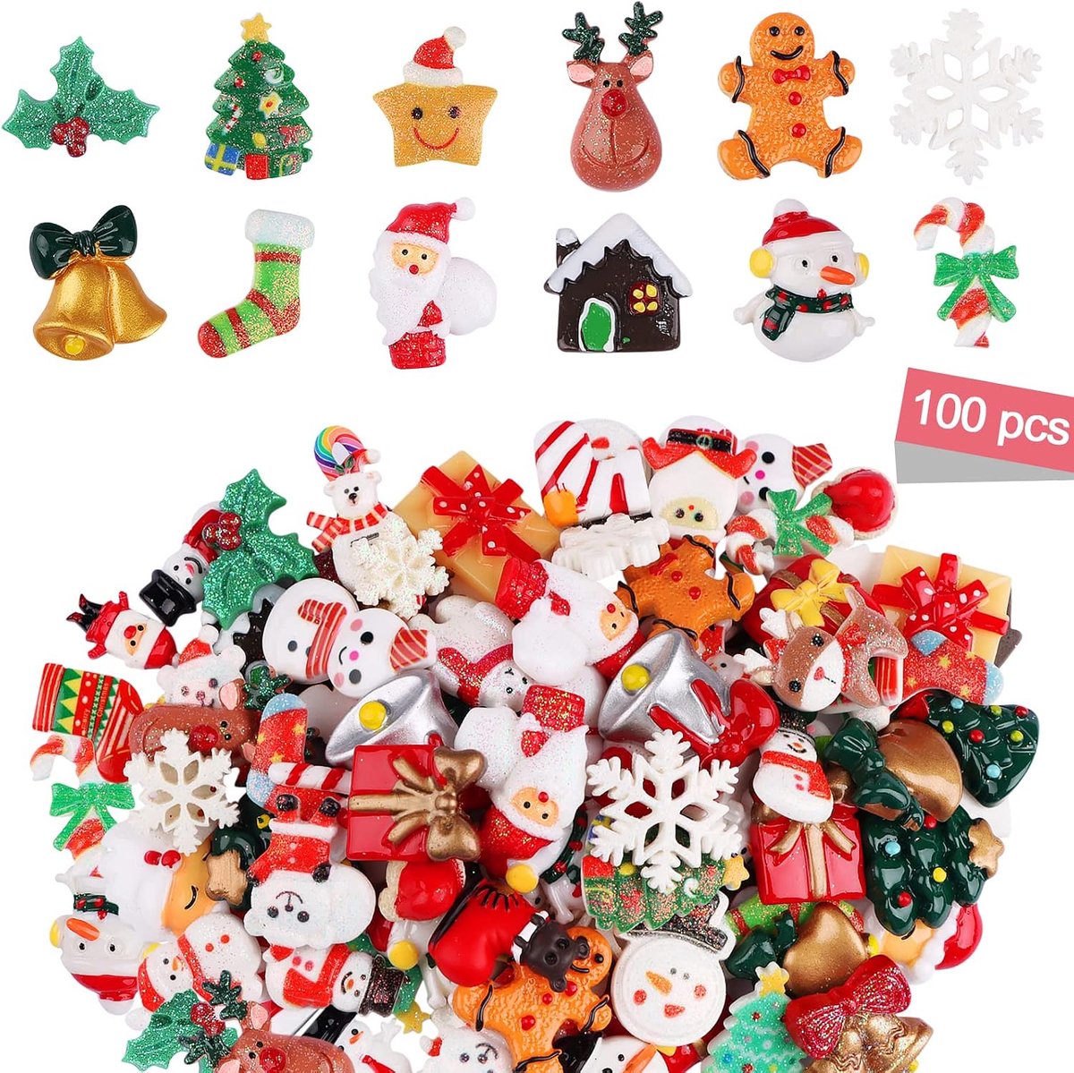 Keramische kerst mini ornamenten 100 stuks - Houten kerstfiguren - Voor versiering en DIY projecten - ShopVlot