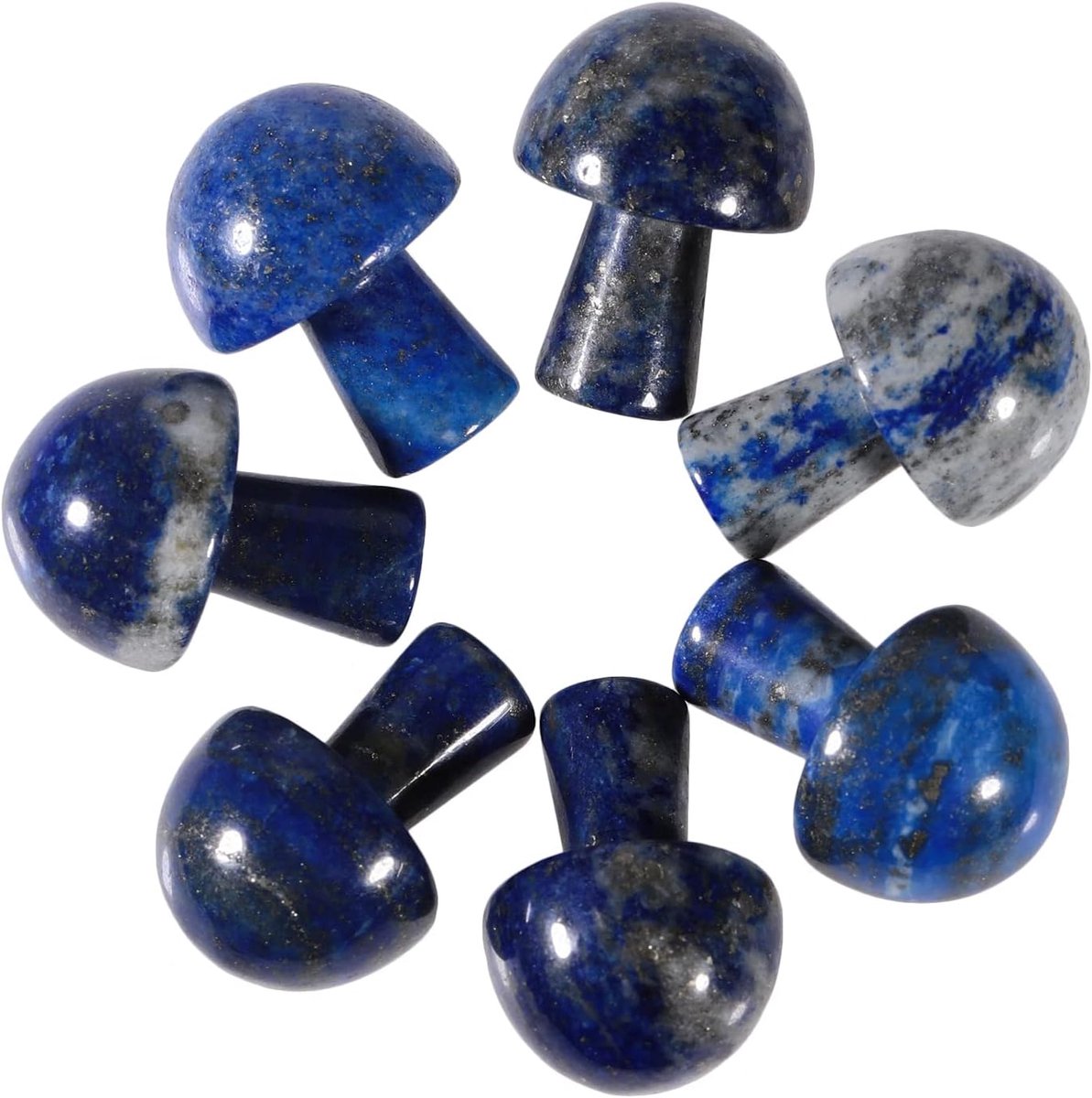 7pcs Crystal Mushroom Sculpture Stone Figurine, Hand Carved Gemstone Mushrooms Handcraft Healing Chakra Decor, Lapis - ShopVlot