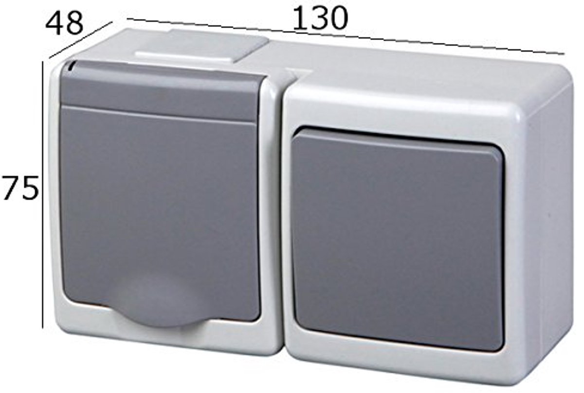 1-gang surface-mounted socket with switch, IP44, 16 A/250 V, Schuko recessed socket for wet rooms, GR - ShopVlot