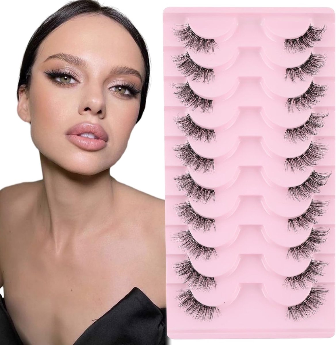 Sixstarhair Natural Half Eyelashes Cat Eye 10 Pairs - Faux Mink With Transparent Band - ShopVlot