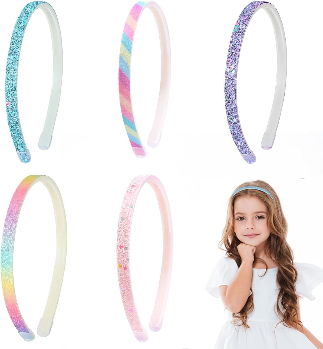 Glitter Headbands 5 Pieces Rainbow Teething Headbands Sequins Non-Slip for Toddlers Kids Teens Girls Women - ShopVlot