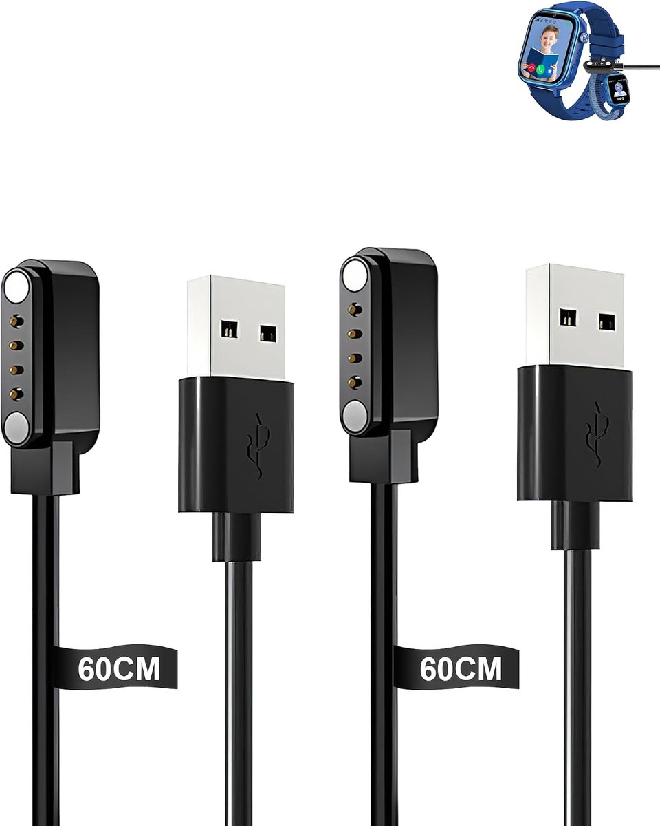 (2 stuks) kabel voor JoJoego smartwatch kinderen, yystao stabiele magnetische USB-oplaadkabel compatibel met JoJoego - ShopVlot