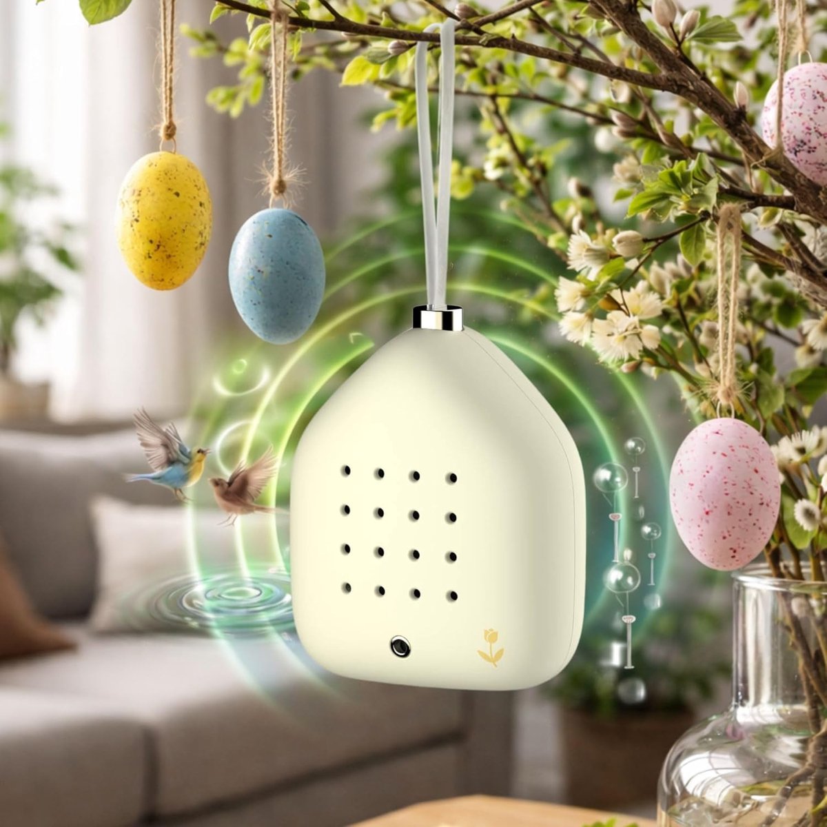 RELAXOUND Lily Bells Decoratieve klankhanger met bewegingsmelder, zachte vogelgezjilp, chimes en watergeluiden - ShopVlot