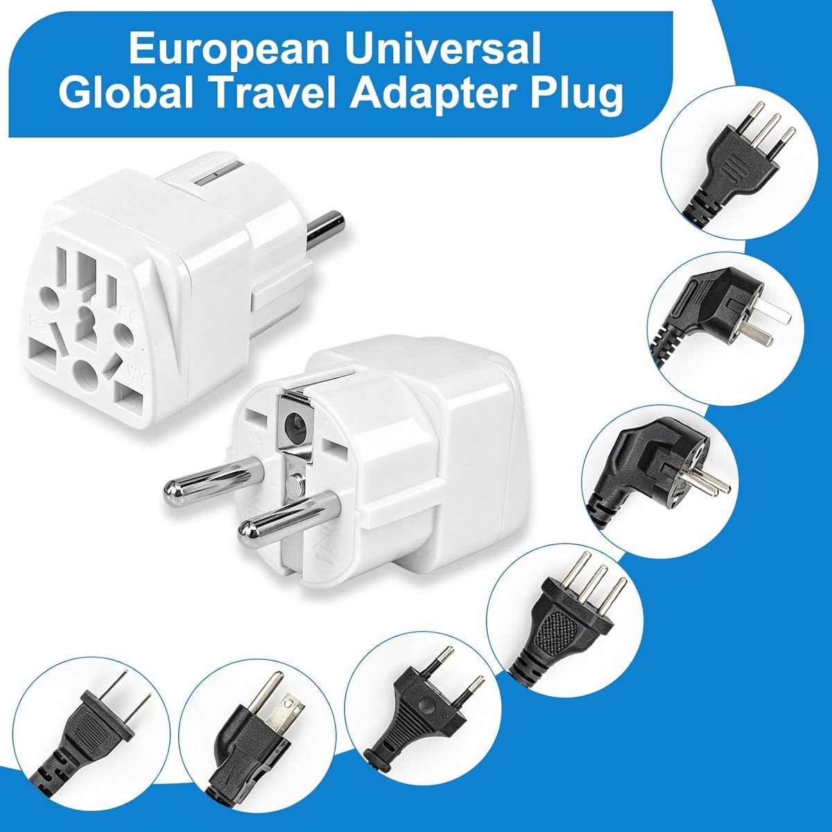 2 Universal Adapter Plug to Spain, American to European, 2000W, 250V, 16A, International Adapter for Chinese Plugs to - ShopVlot