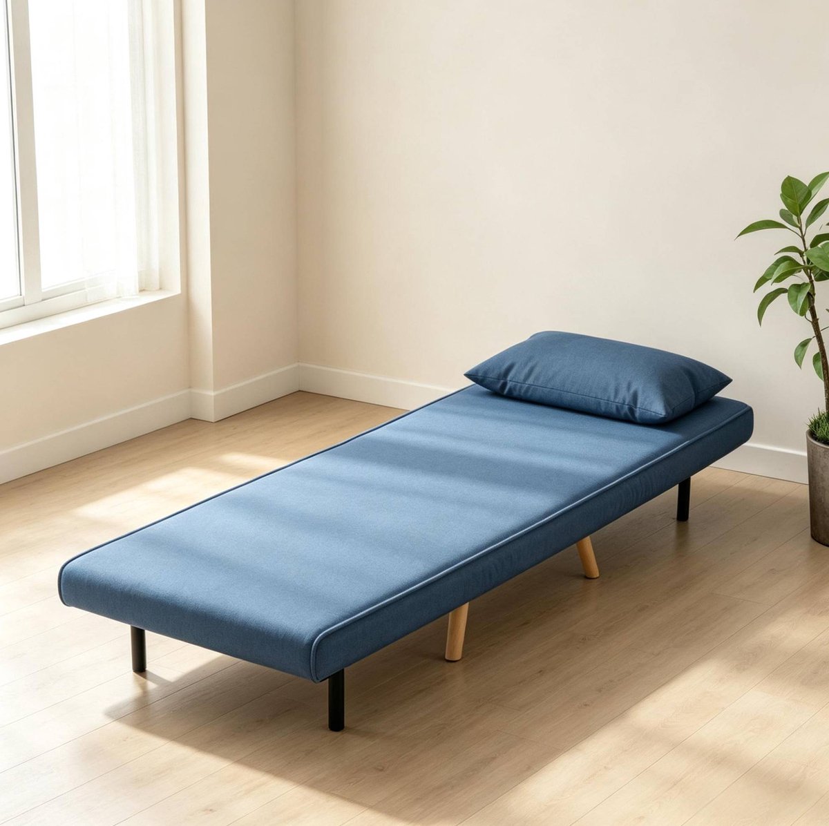 OKWISH Fauteuil - 1-Zits Slaapstoel Met Verstelbare Rugleuning - Opklapbaar Tot Bed Voor Woonkamer Of Logeerkamer - Stof En Metaal - Blauw