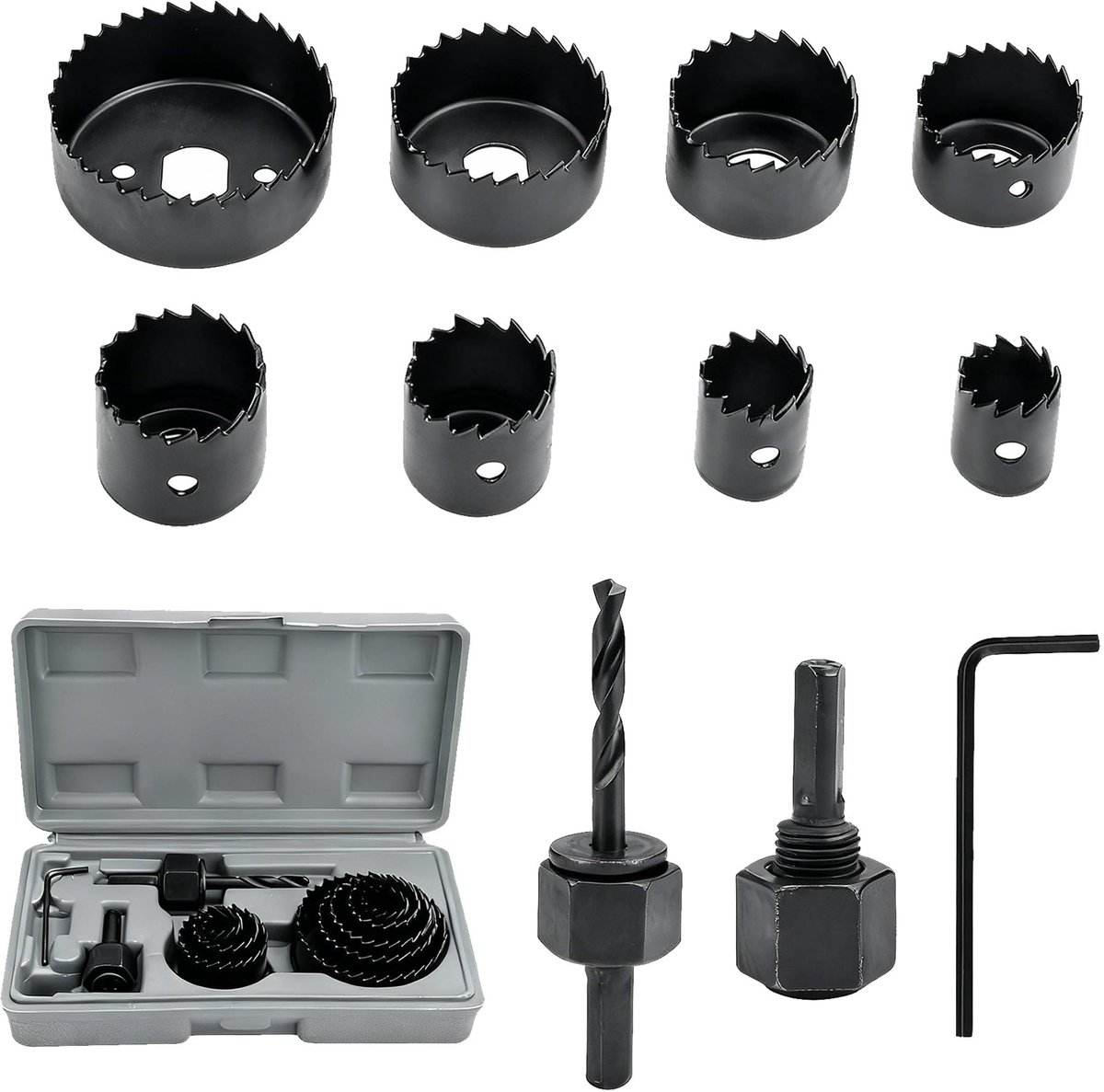 Cirkelzagen set 11 stuks - koolstofstaal - voor boorwerk en PVC - compleet met opbergvak - ShopVlot