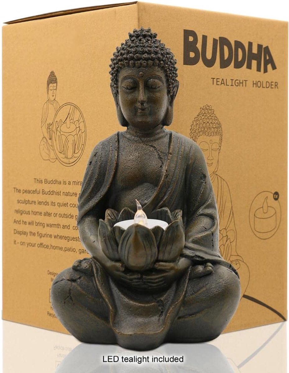 Yeomoo Meditating Buddha Tea Light Holder Candle Holder Statue Zen Buddha Figure Lotus Decoration Indoor/Outdoor - ShopVlot