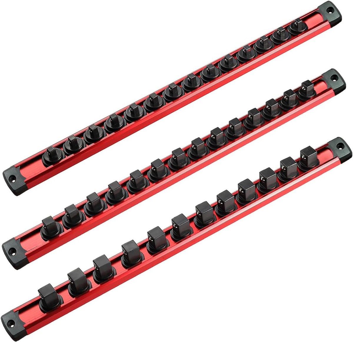 ACEBON Magnetic Socket Holder Set, 3 Aluminum Socket Wrench Rails with 40 Swivel Clips for 1/4 Inch & 3/8 Inch & 1/2 - ShopVlot