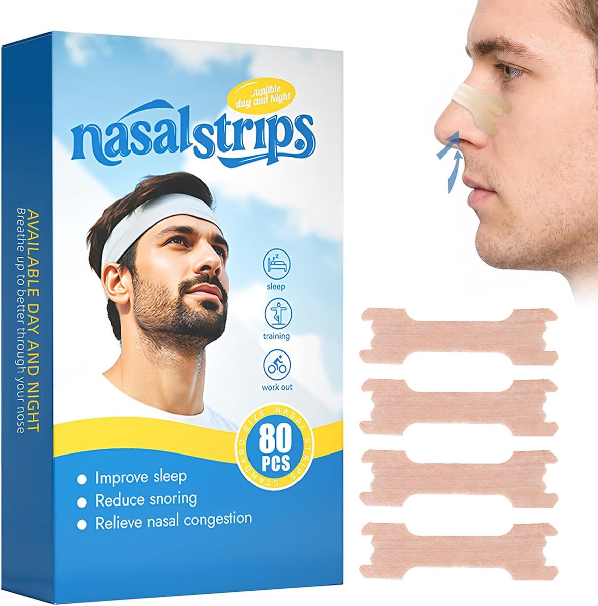 80 Pcs 66×19mm Nasenpflaster Geeignet Für Sport Schlaf - ShopVlot