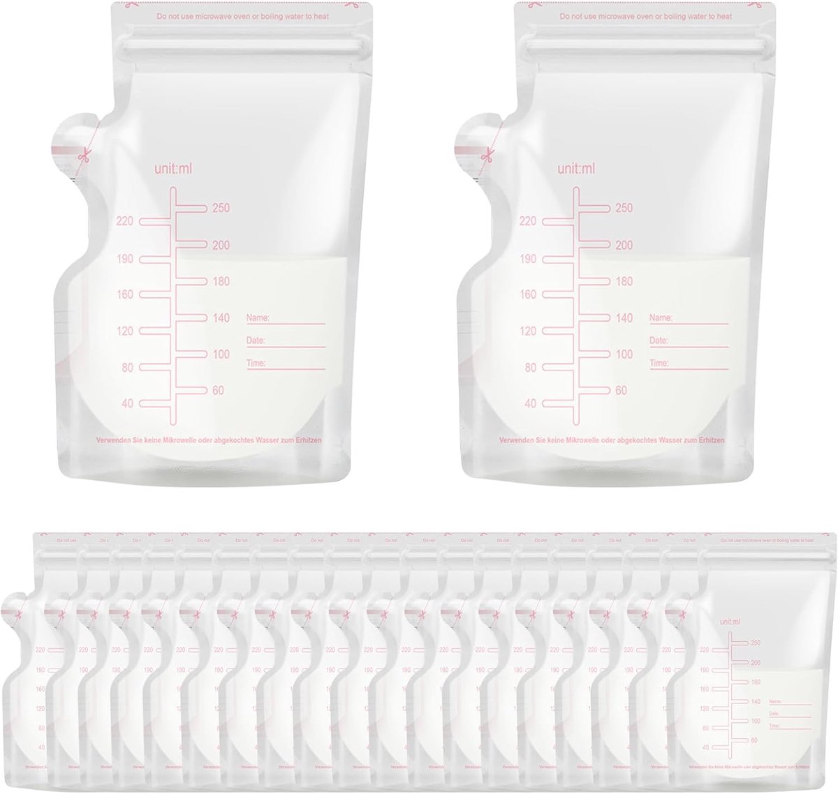 120 x Breast Milk Bags 250 ml Food Storage Bags Leak-Proof, Sterile, BPA Free, Self-contained Design, Freezer Bags - ShopVlot