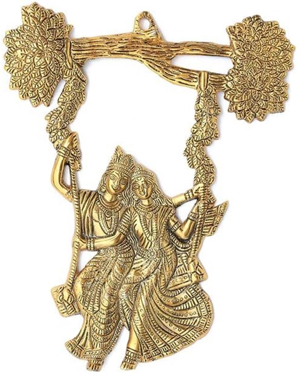 Metal Wall Hanging Radha Krishna Wall Decor Tree Jhula Jhoola Swing Indian Decorative Statue Idol Wall décor for Home - ShopVlot