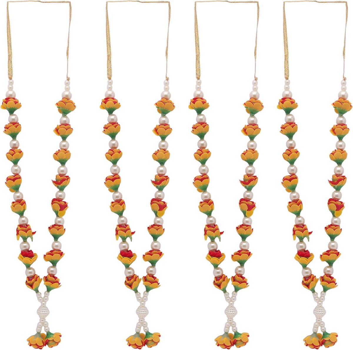 Set of 4 Mala Artificial Flower Mala Ribbon Garland for Idol-beads for God Statue Accessories Pooja Sringar Articles - ShopVlot