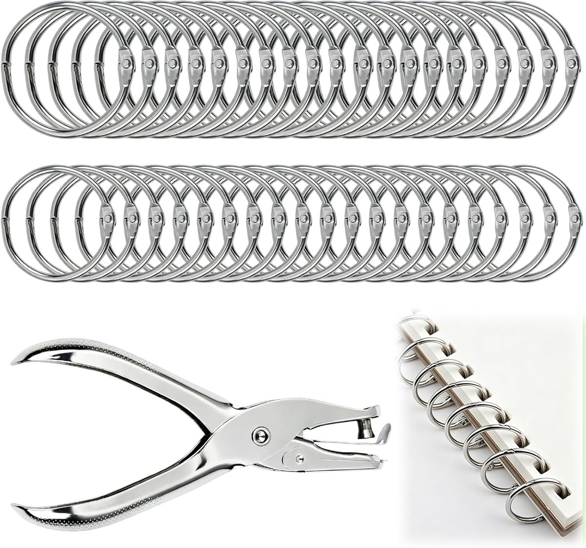 40 stuks scrapbooking-ringen, 20 mm, 25 mm, bindingsringen met perforator - ShopVlot