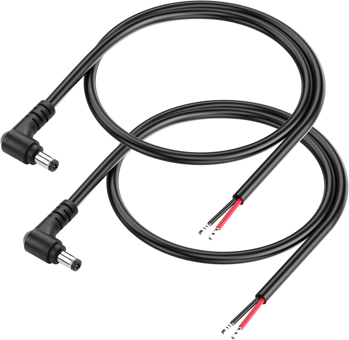 18AWG Right Angle DC Power Cable, 2 Pack, 90 Degree 12V DC, 5.5 x 2.1 mm Plug on Plain Wire, Open End, Repair Cable - ShopVlot