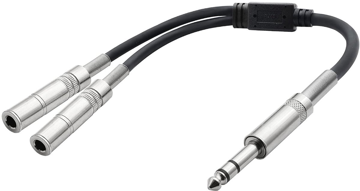 TRS Stereo Y Splitter Cable 6.35mm 1/4 Inch Plug to Dual Bus Jack - Speaker Cable Audio (38cm) - ShopVlot