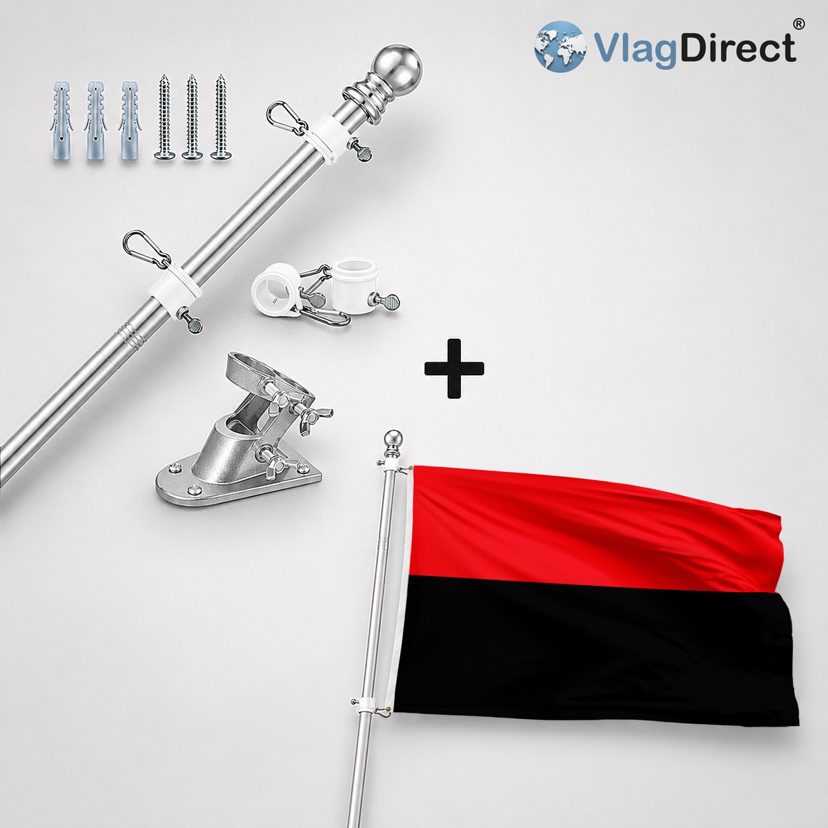 VlagDirect - Compleet vlaggenpakket - Zilveren vlaggenstok inclusief vlaggenstokhouder + Zoutleeuwse vlag - Gemeente Zoutleeuw vlag - 90 x 150 cm.