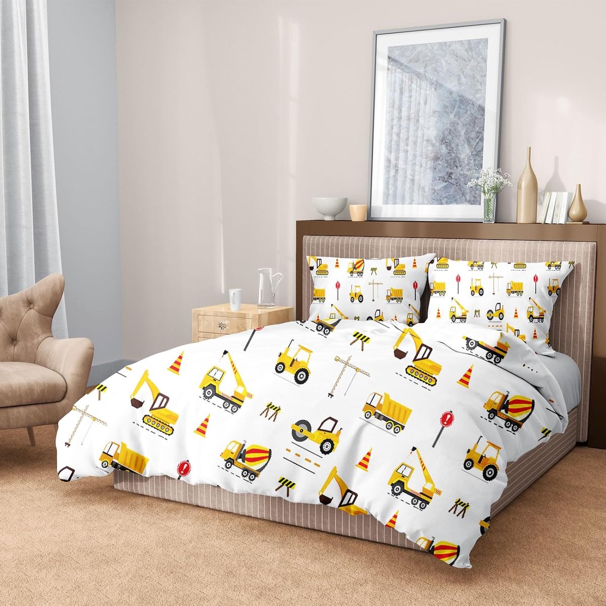 Excavator Children's Bedding Set 135 x 200 cm Caricature Cars Tractor Duvet Cover Truck Bedding Set Faucet Tractor - ShopVlot