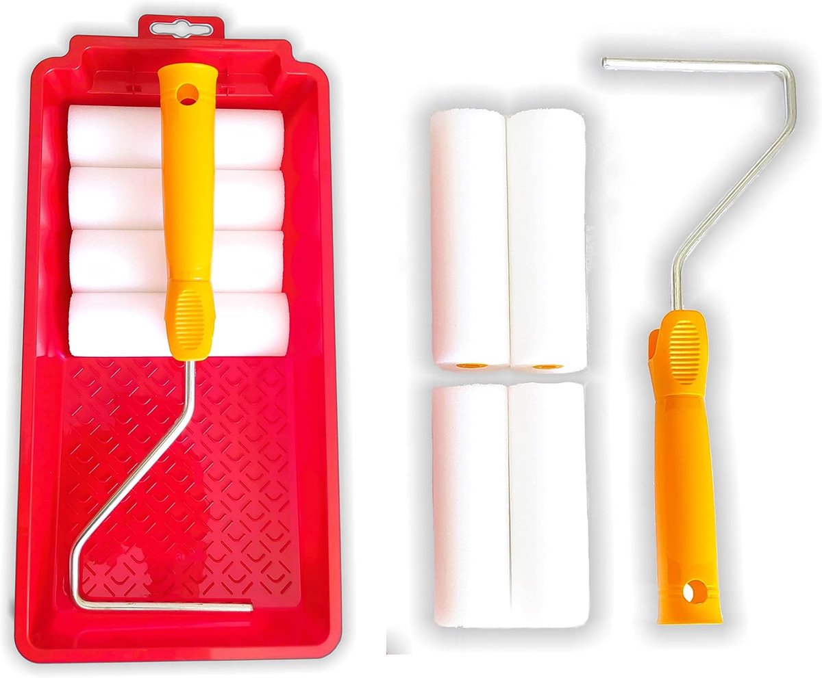 Foam Roller Set, 11 cm, 4 x Replacement Rolls for Enamel with Tray, Suitable for Metal or Wood, Small Paint Roller - ShopVlot