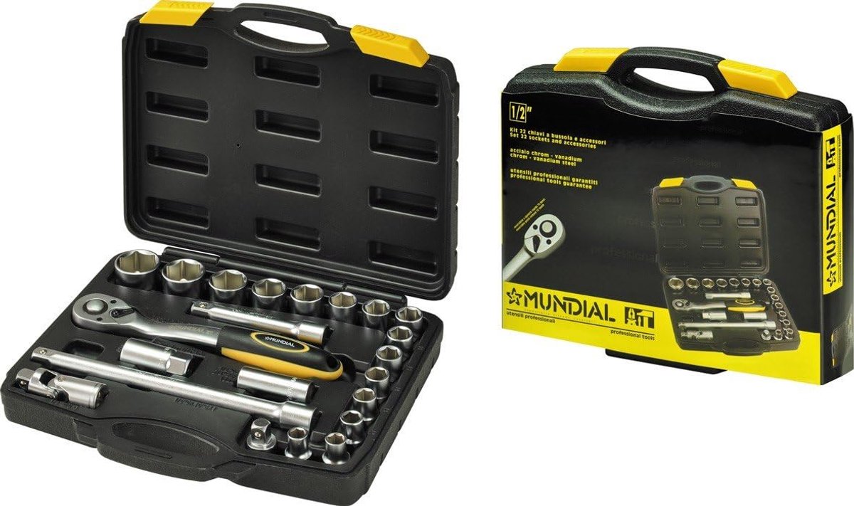 Assortment inserts in suitcase. Pedestal 1/2 inch. sizes 10 to 32, 1 ratchet, 2 power (125 and 250 mm), cardan joint - ShopVlot