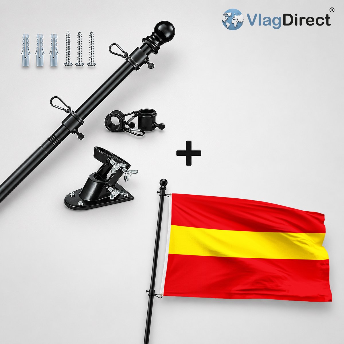 VlagDirect - Compleet vlaggenpakket - Zwarte vlaggenstok inclusief vlaggenstokhouder + Gemeente Orp-Jauche vlag - 90 x 150 cm.