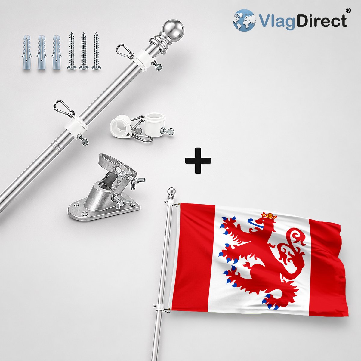 VlagDirect - Compleet vlaggenpakket - Zilveren vlaggenstok inclusief vlaggenstokhouder + Gemeente Sankt Vith vlag - 90 x 150 cm.