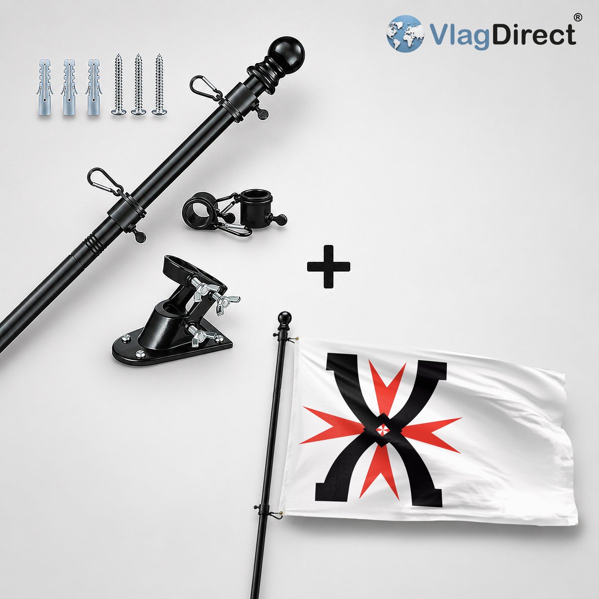 VlagDirect - Compleet vlaggenpakket - Zwarte vlaggenstok inclusief vlaggenstokhouder + Montfoort vlag - Gemeente Montfoort vlag - 90 x 150 cm.