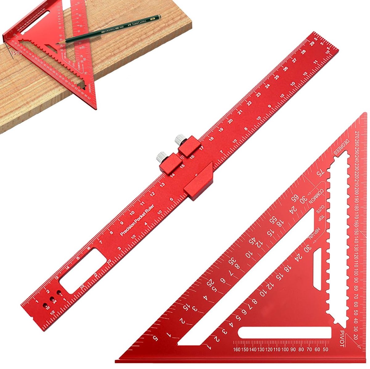2 stuks timmermanshoek aluminium, multifunctionele markeerliniaal voor houtbewerking, aanslaghoek voor houtbewerking - ShopVlot