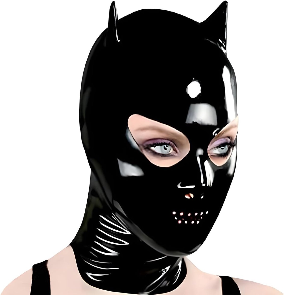 Black Latex Cap,Unisex Dickens Latex Mask with Back Zipper for Party Costumes - ShopVlot