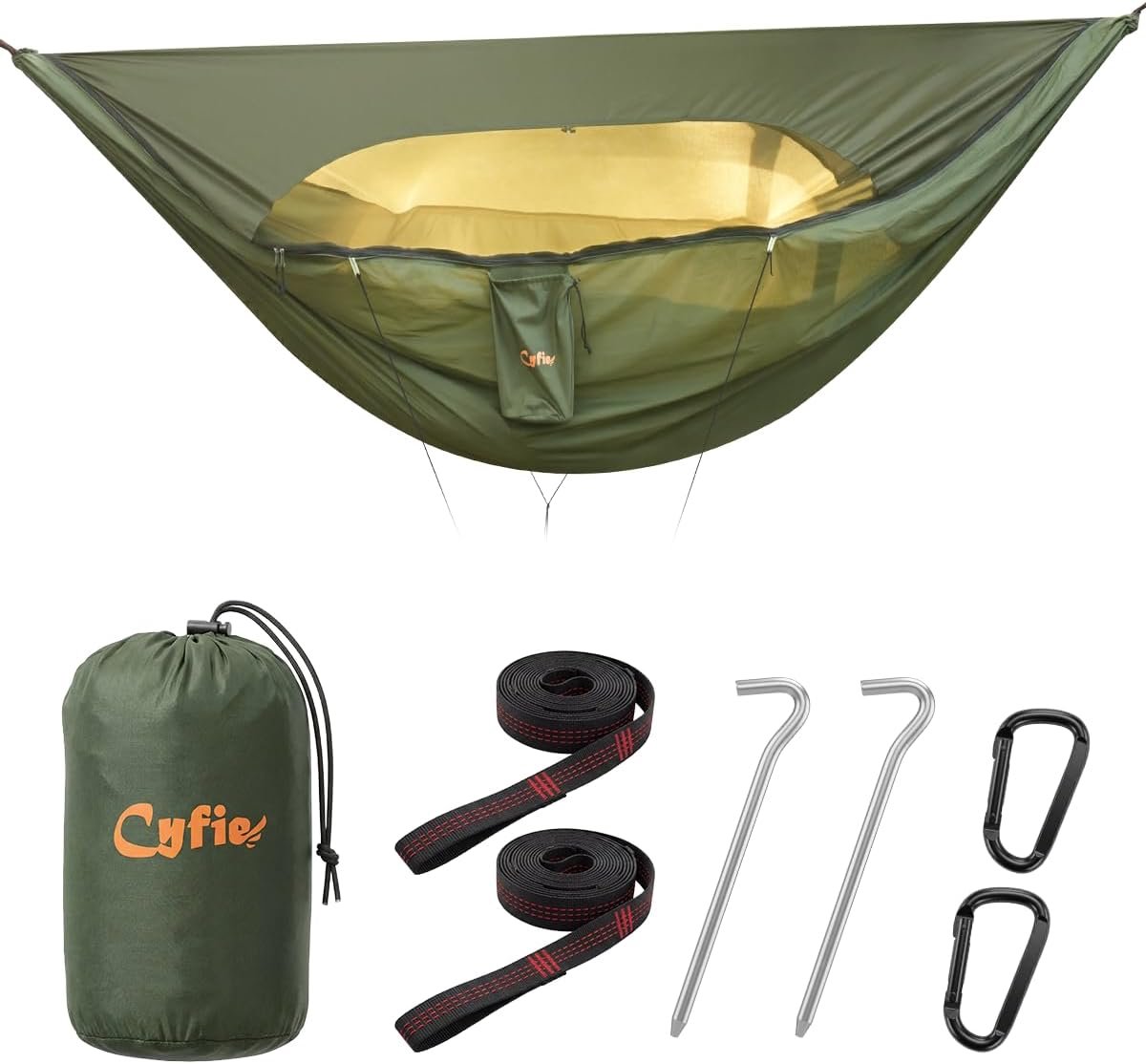CYFIE Hammock with Mosquito Net and Tarpaulin – Ultralight Portable Outdoor Hammock 200 × 140 cm Load Capacity 200 kg - ShopVlot