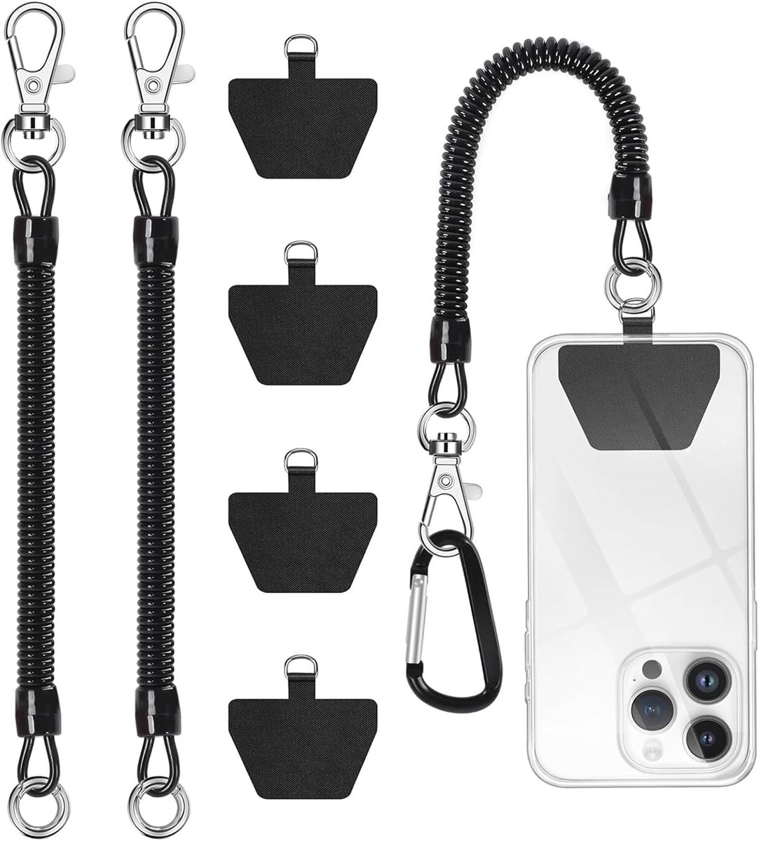 Mobiel lanyard anti-diefstal - spiralenkoord voor smartphones - zwart - veilig tijdens outdoor activiteiten - ShopVlot