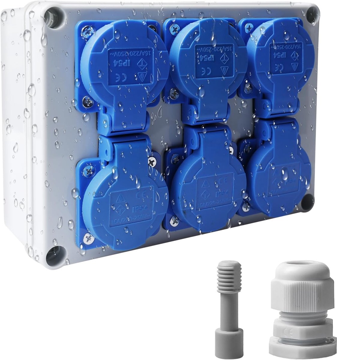 Wanddistributor 6 x 230 V - waterdicht IP54 - 16 A bouwstroom verdeler - veilig voor binnen en buiten - ShopVlot