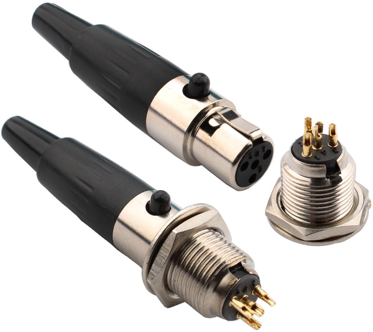 Mini XLR connector set 4-pins - plug en socket - koperkern met nikkelcoating - voor audio transmissie - ShopVlot
