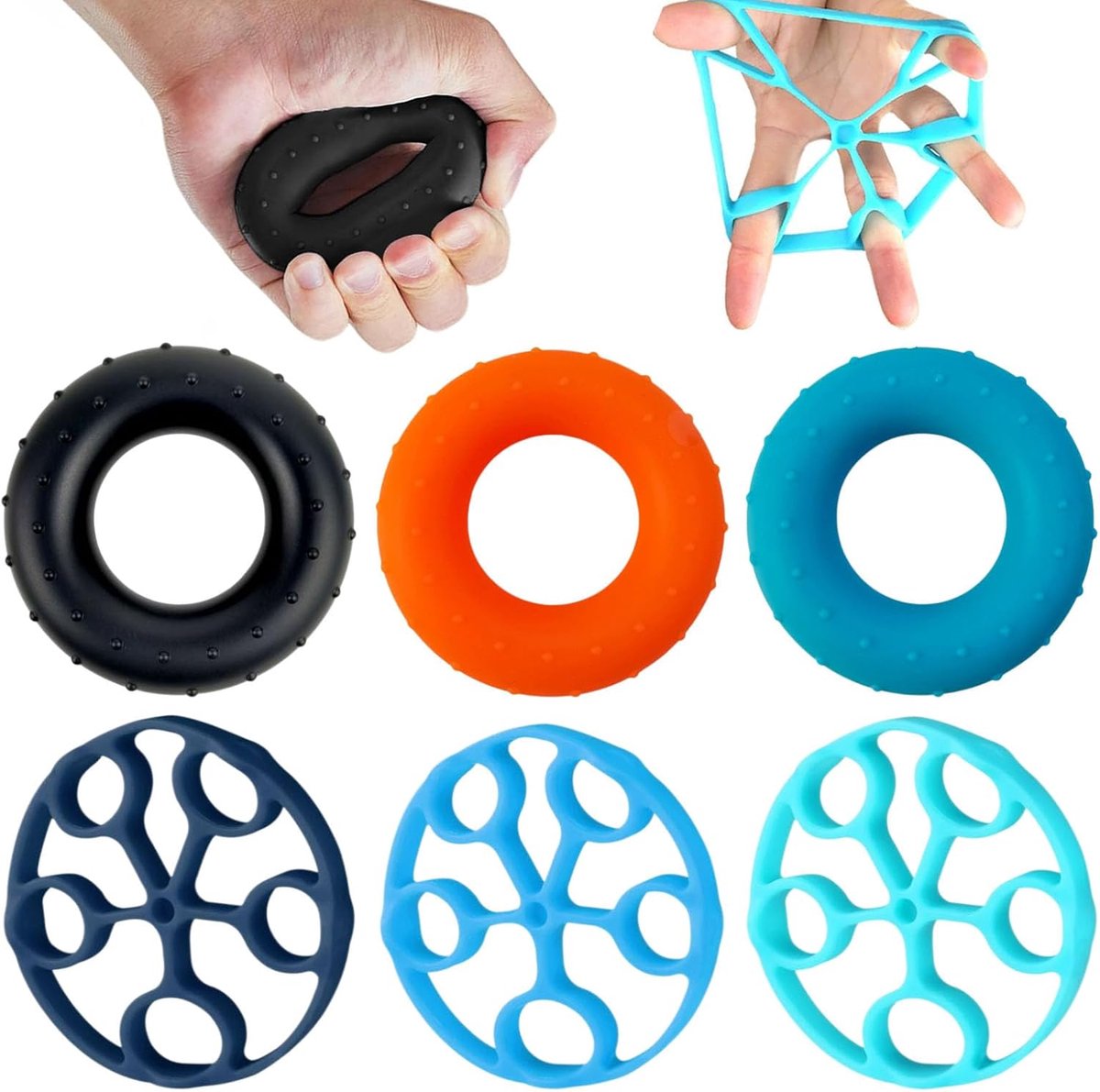 Vingertrainerset 6-delig - siliconen - versterking handkracht - verbeter grip en coördinatie - ShopVlot