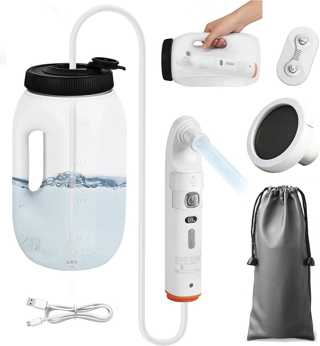 Draagbare Bidet 2.5L - Oplaadbare Batterij 1600mAh - Handheld Sprayer - Voor Persoonlijke Hygiëne - ShopVlot