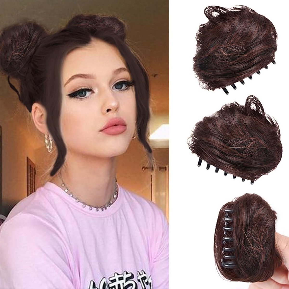 Haardecoratie Haarclip - Mini Dutt Clips - Donkerbruin - Gemakkelijk te dragen zonder trekken - ShopVlot