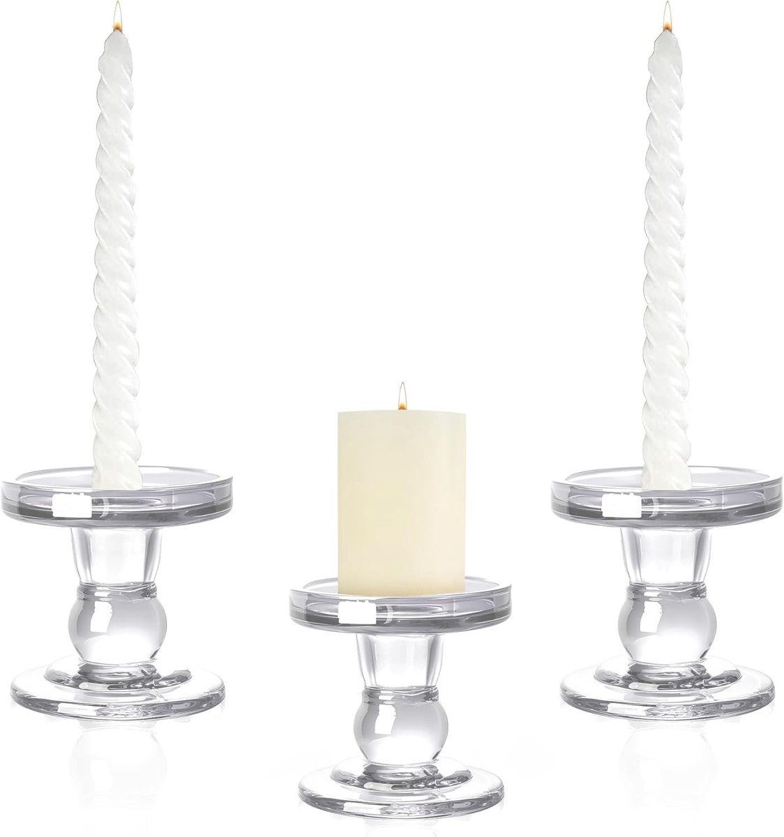 Decoratieve Kandelaar Set - Wit - Voor Taps Toelopende en Pilaarkaarsen - Glazen Kandelaars voor Bruiloften en Feestdagen