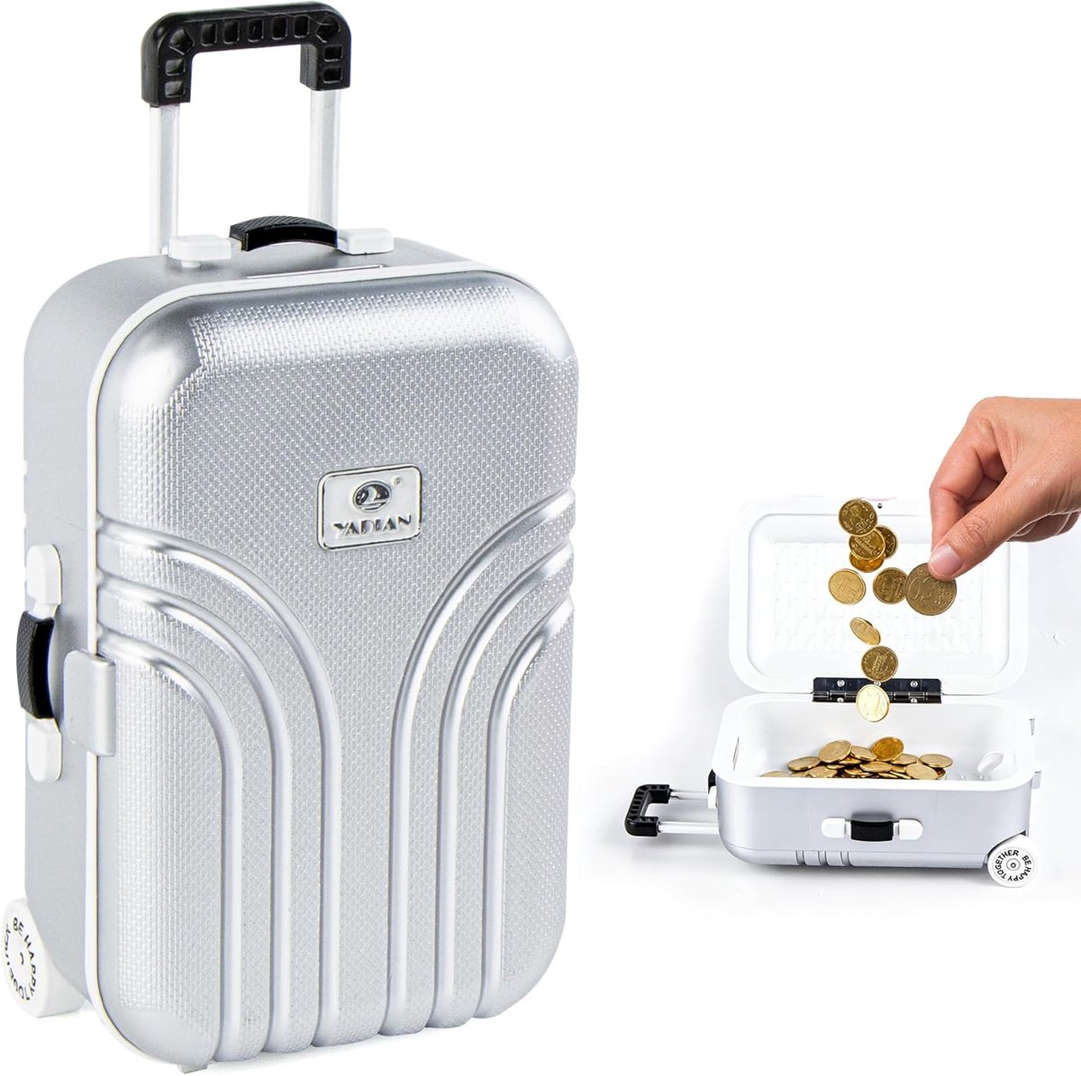 Spaarpot mini trolley - zilver - modern design - vrolijke decoratie voor op bureau - ShopVlot