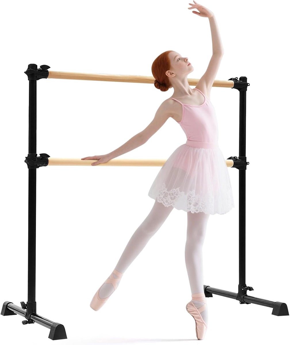 Balletbar met dubbele stang - hoogte verstelbaar 15-122 cm - vrijstaand met antislip voeten - ideaal voor dansers - ShopVlot