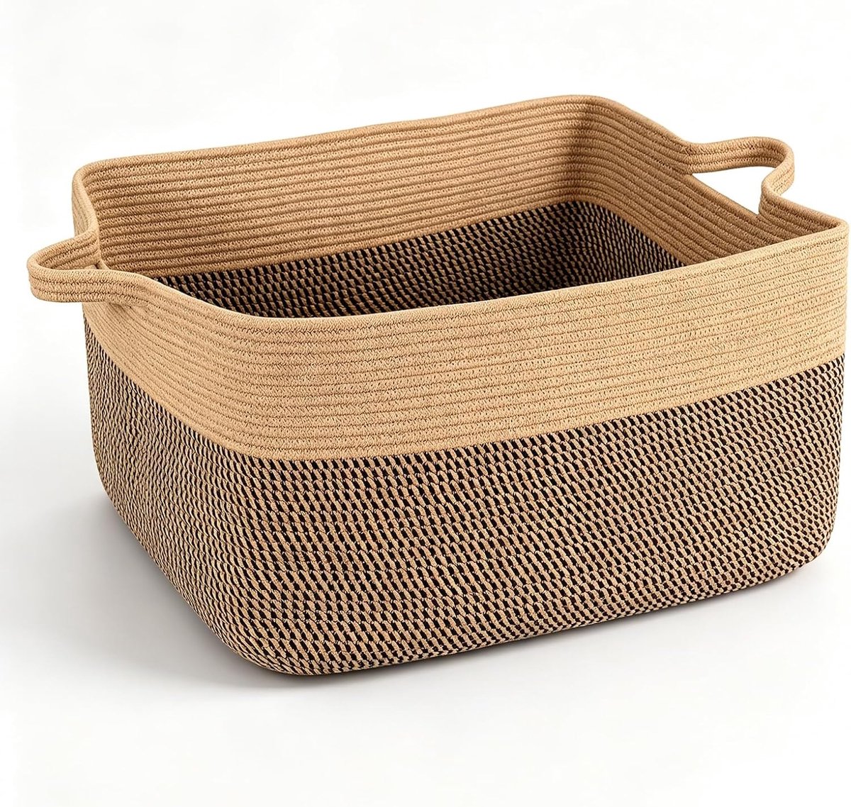 Wasmand gevlochten opbergmand - katoen met handvatten - 48 x 34 x 11 cm - ideaal voor speelgoed en was - ShopVlot