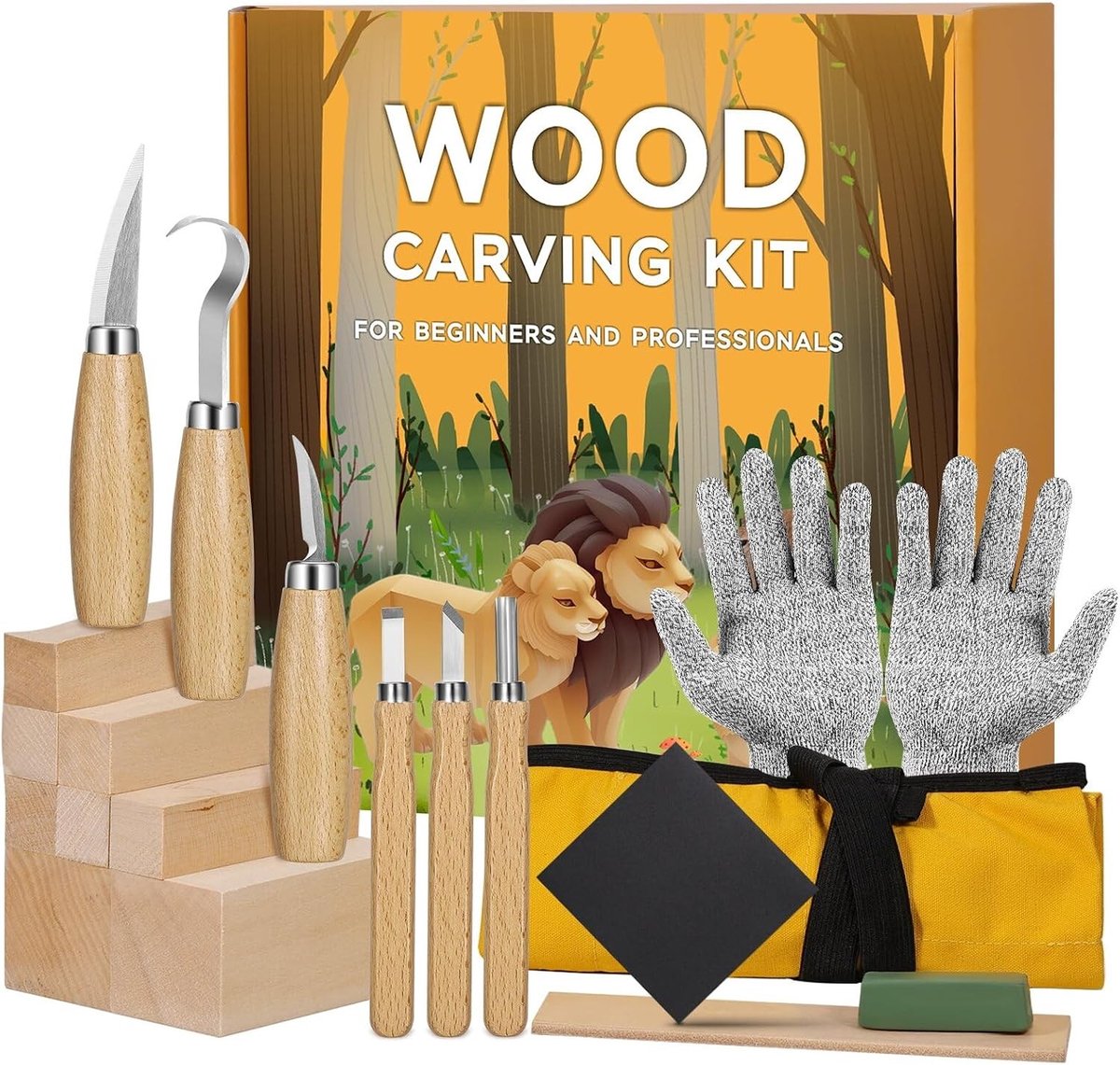 Houtbewerkingsset 18 in 1 - voor volwassenen beginners - 6 boor tools - inclusief handschoenen en slijpsteen - ShopVlot