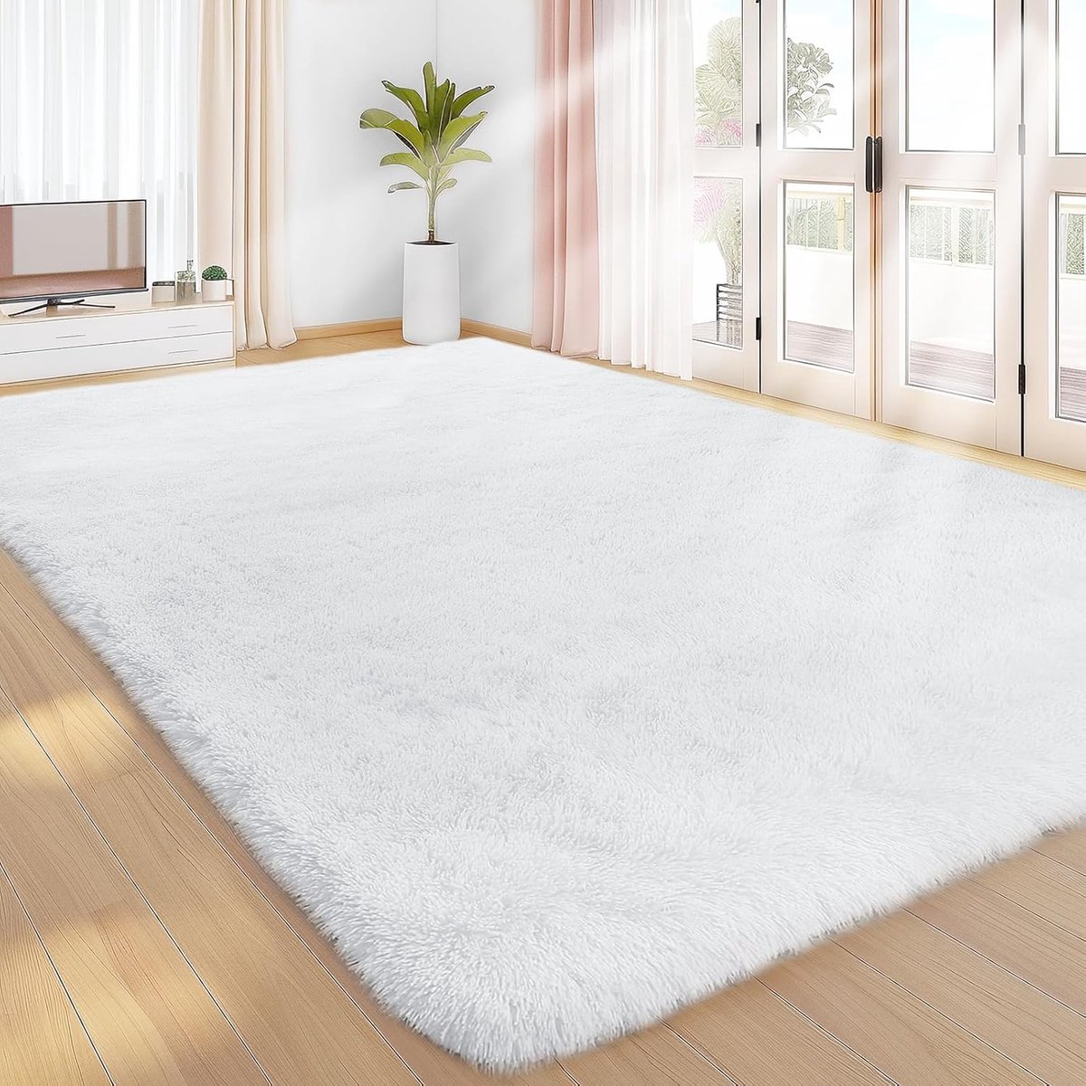 Vloerkleed 120 x 160 cm - Grijs, Hoogpolig - Wasbaar, Antislip - Fluffy voor woonkamer en kinderkamer - ShopVlot