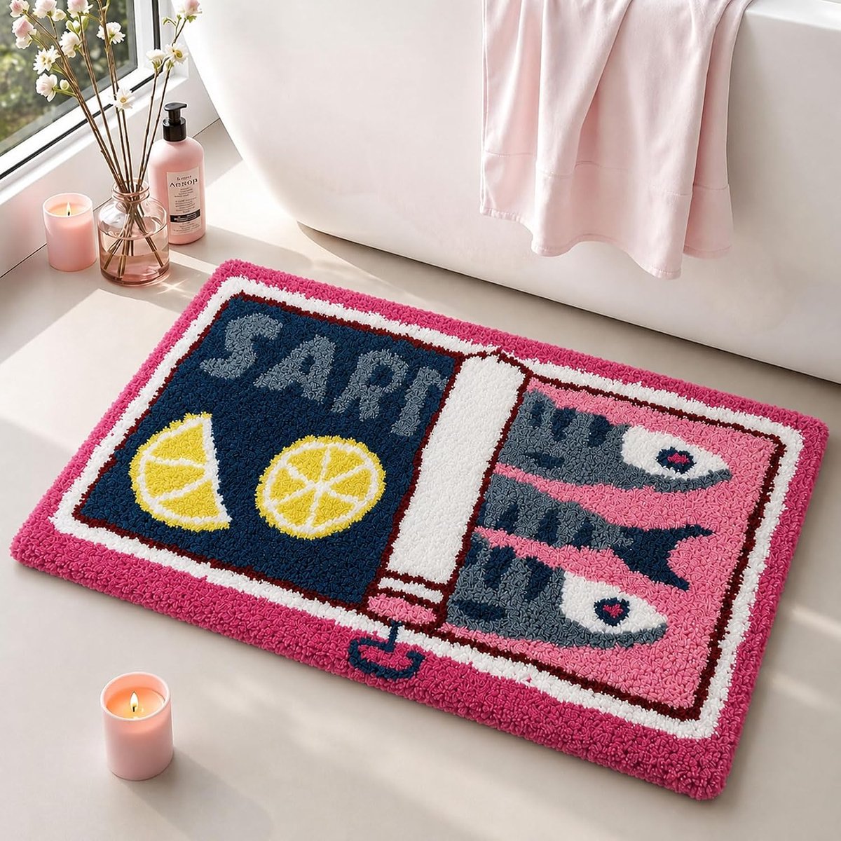 Badekamermat Sardinen Dosen 50x80cm - Zacht Antirutsch - Humoristisch Design - Decoratief voor Bad en Keuken - ShopVlot