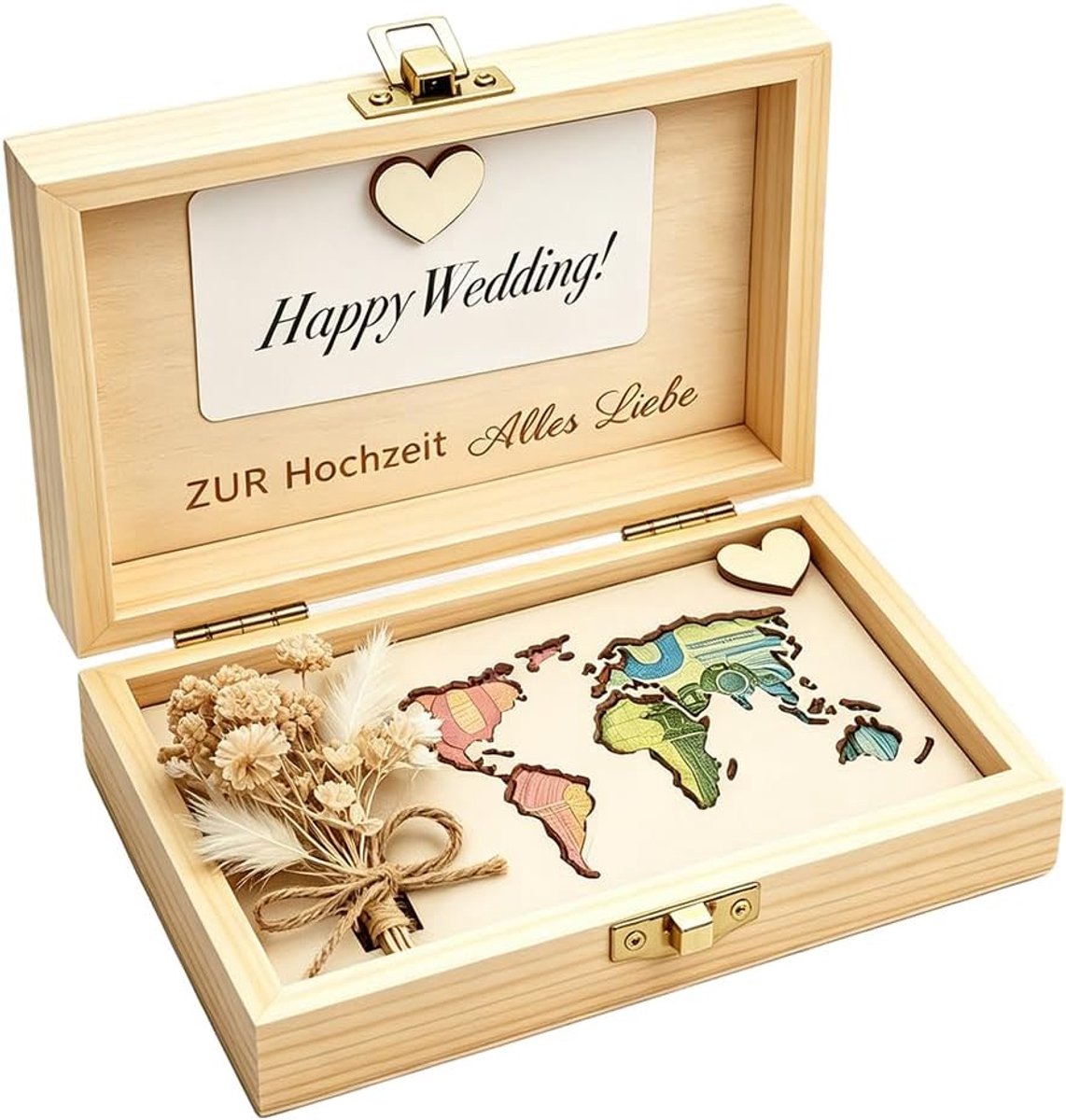 Geldgeschenk bruiloft houten kaart - wereldkaart design - unieke felicitatie - onvergetelijk trouwcadeau - ShopVlot