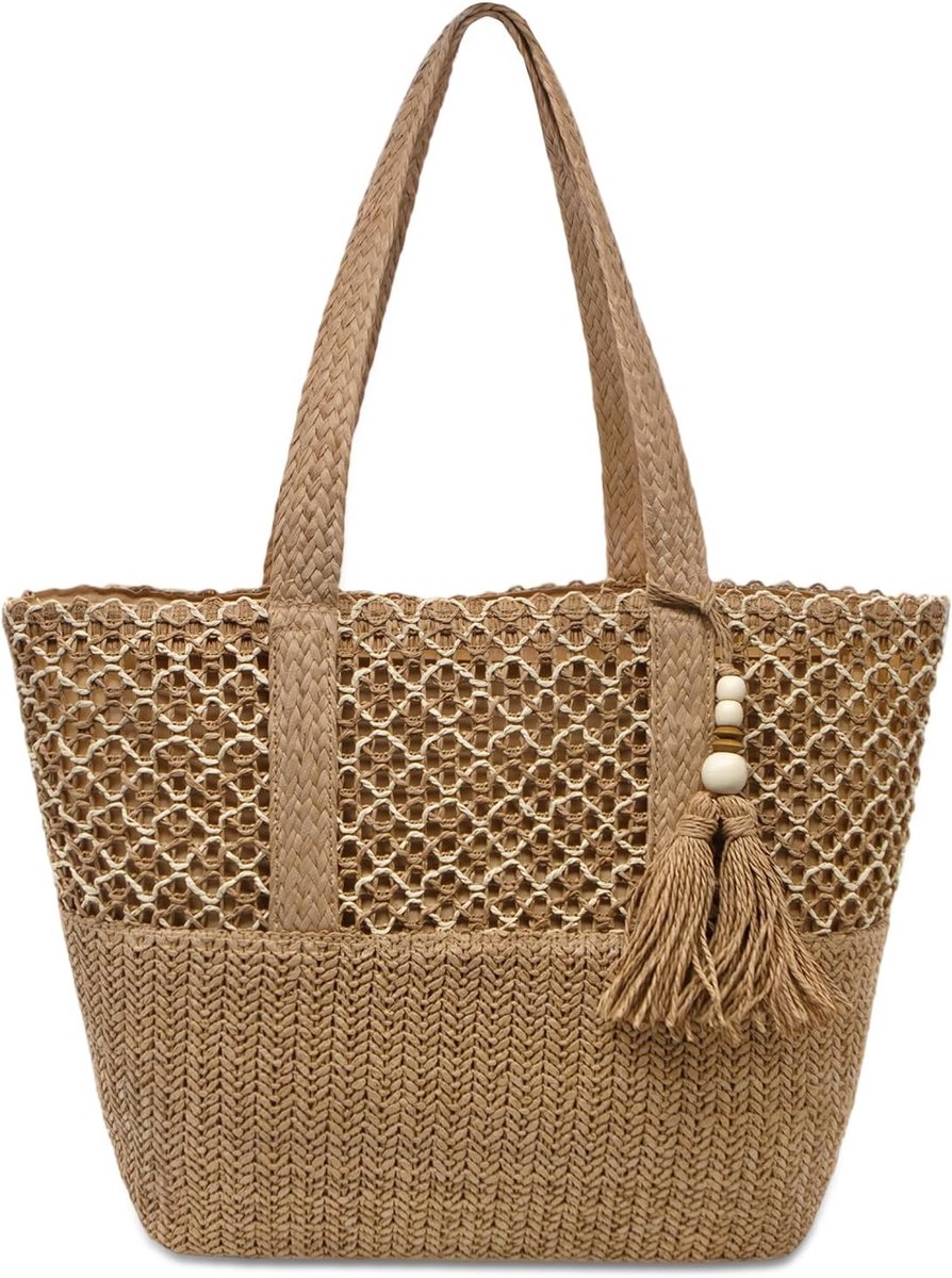 Strandtas Dames Groot - Vouwbare Stro - Lichtgewicht met Rits - Perfect voor Zomervakanties - ShopVlot