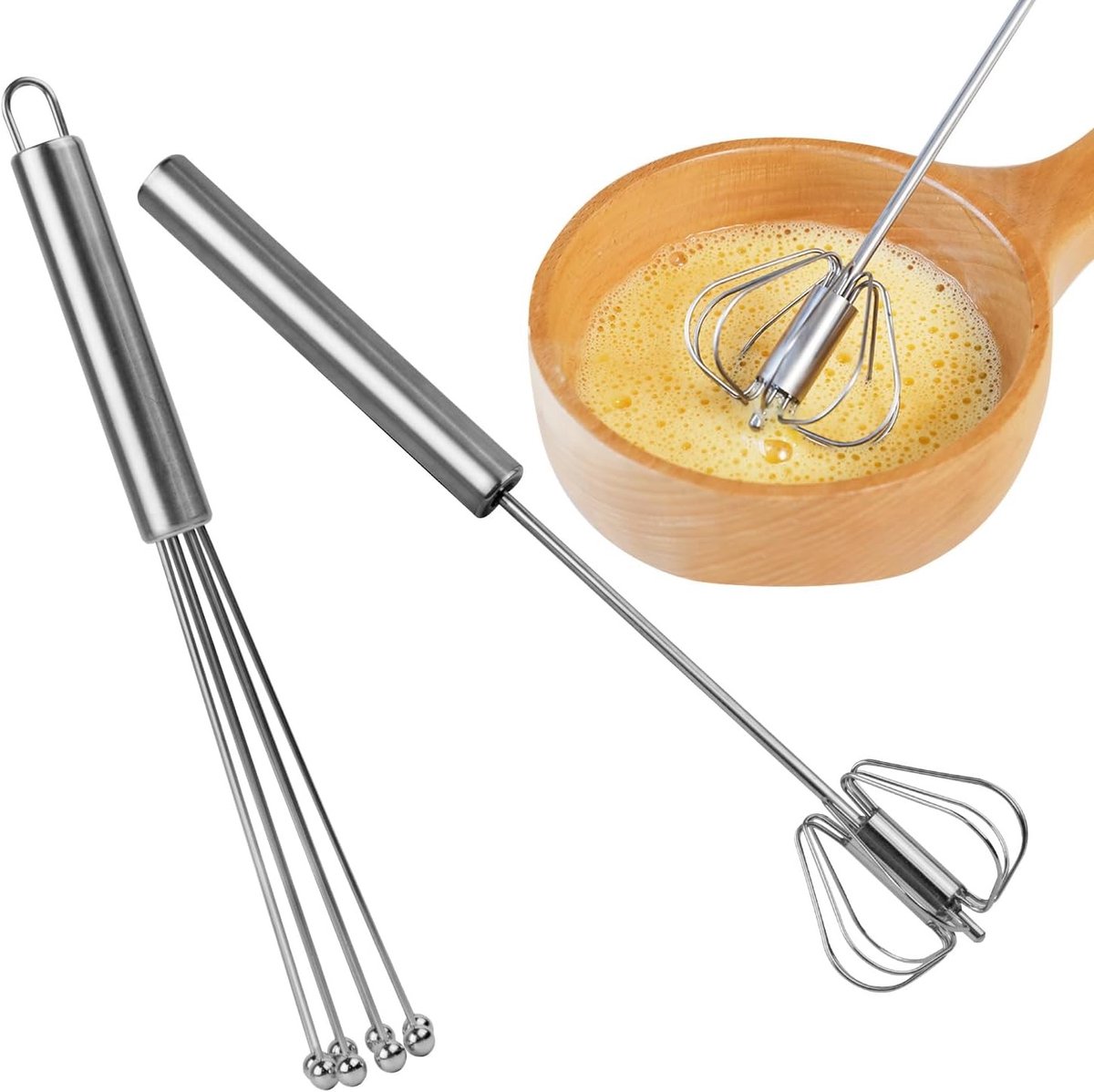 Handmixer - Roestvrij staal - 25,4 cm - Multifunctionele Garde voor Eieren en Sauzen - Set van 2