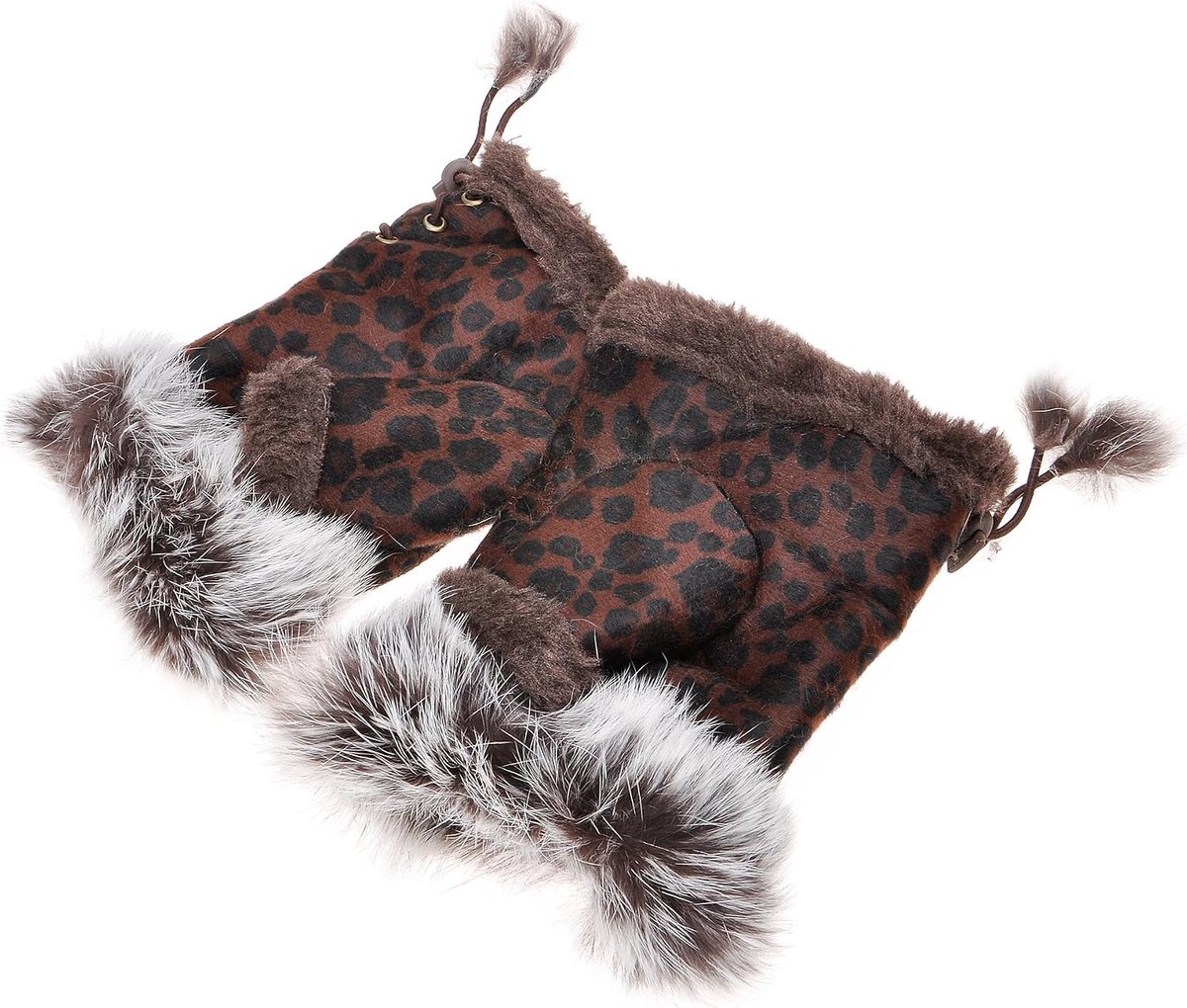 Vrouwen winter warme faux fur handschoenen - halfvinger - (luipaard) bruin - ideaal voor buitenactiviteiten - ShopVlot